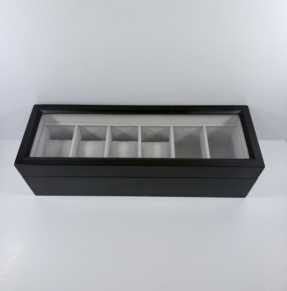 Case Elegance 6-Slot Wood Watch Box Organizer Glass Top - Missing 2 Pillows
